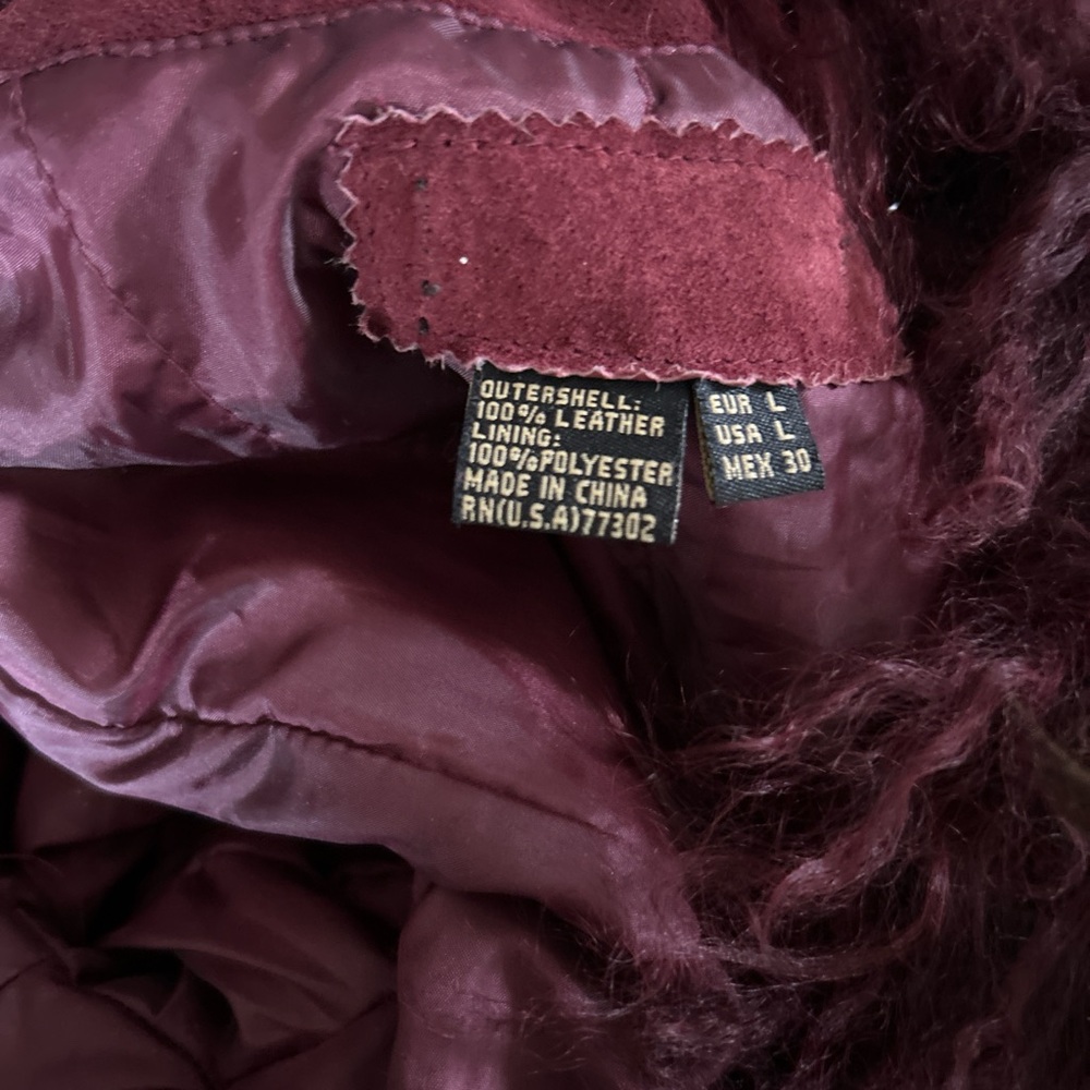 Vintage 90s burgundy mongolian fur suede penny lane coat jacket - Picture 4 of 6